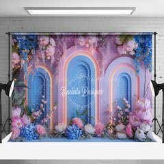 Lofaris Blue Pink Light Arch Romantic Floral Wedding Backdrop