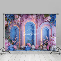 Lofaris Blue Pink Light Arch Romantic Floral Wedding Backdrop