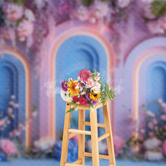 Lofaris Blue Pink Light Arch Romantic Floral Wedding Backdrop