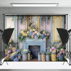 Lofaris Blue Pink Luxury Wall Floral Spring Photo Backdrop