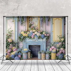 Lofaris Blue Pink Luxury Wall Floral Spring Photo Backdrop