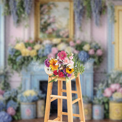 Lofaris Blue Pink Luxury Wall Floral Spring Photo Backdrop