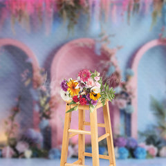 Lofaris Blue Pink Mixed Wall Arch Floral Wedding Backdrop