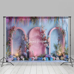 Lofaris Blue Pink Mixed Wall Arch Floral Wedding Backdrop