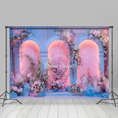 Lofaris Blue Pink Romantic Arch Floral Wedding Photo Backdrop