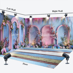 Lofaris Blue Pink Romantic Floral Wedding Room Set Backdrop