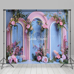 Lofaris Blue Pink Romantic Floral Wedding Room Set Backdrop