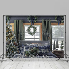 Lofaris Blue Plaid Bed Curtain Window Christmas Backdrop