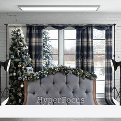 Lofaris Blue Plaid Curtain Bed Tree Christmas Vibe Backdrop