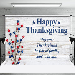 Lofaris Blue Red Fruit Branch Wood Thanksgiving Day Backdrop