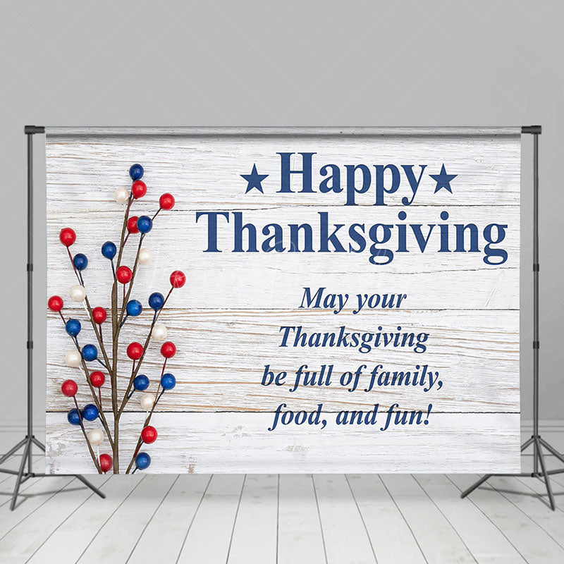 Lofaris Blue Red Fruit Branch Wood Thanksgiving Day Backdrop