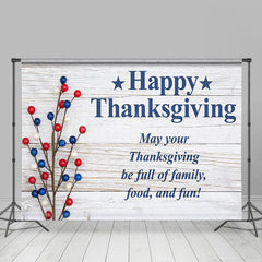 Lofaris Blue Red Fruit Branch Wood Thanksgiving Day Backdrop