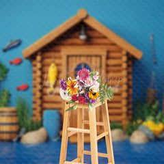 Lofaris Blue River Wooden House Fishing Cake Smash Backdrop