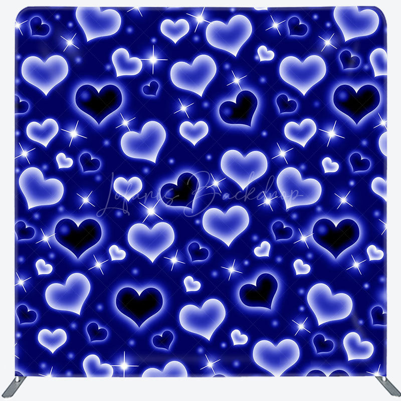 Lofaris Blue Romantic Hearts Sparkle Square Tension Backdrop