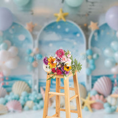 Lofaris Blue Sea Arch Balloons Oceanic Cake Smash Backdrop