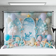 Lofaris Blue Sea Arch Balloons Oceanic Cake Smash Backdrop