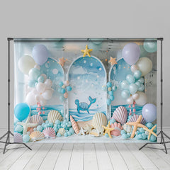 Lofaris Blue Sea Arch Balloons Oceanic Cake Smash Backdrop