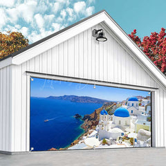 Lofaris Blue Sea Sky Romantic Island City Garage Door Banner