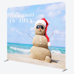 Lofaris Blue Sky Beach Xmas In July Tension Fabric Backdrop