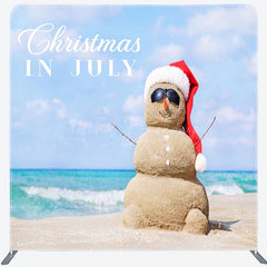 Lofaris Blue Sky Beach Xmas In July Tension Fabric Backdrop