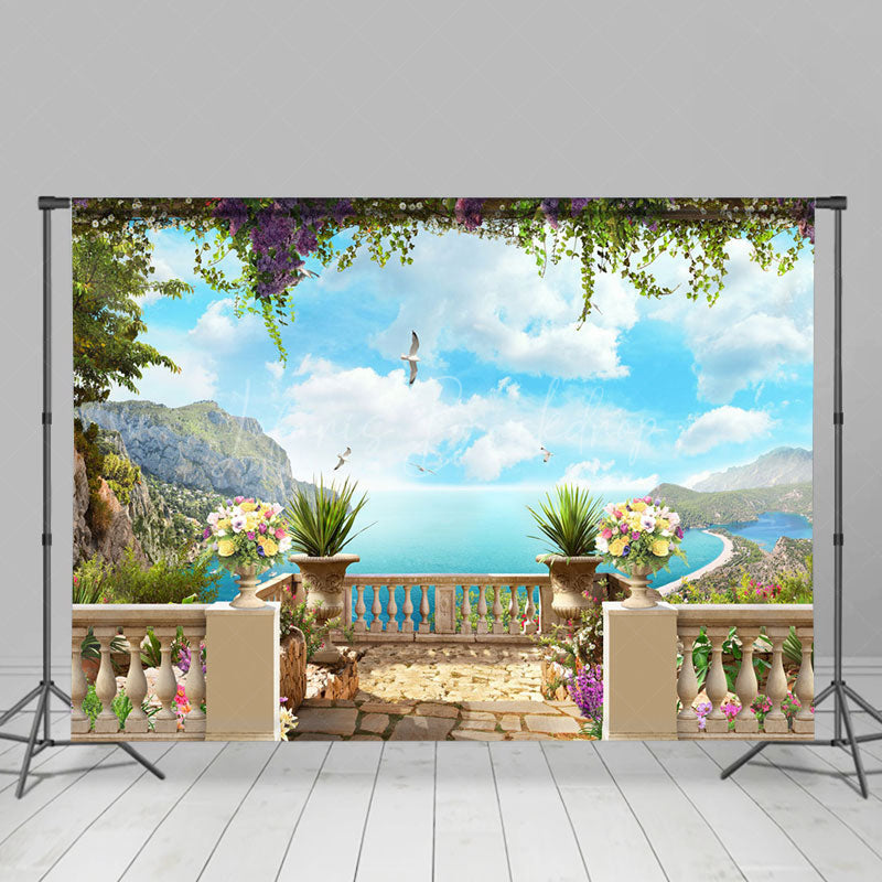 Lofaris Blue Sky Cloud Beach Wonderland Spring Photo Backdrop