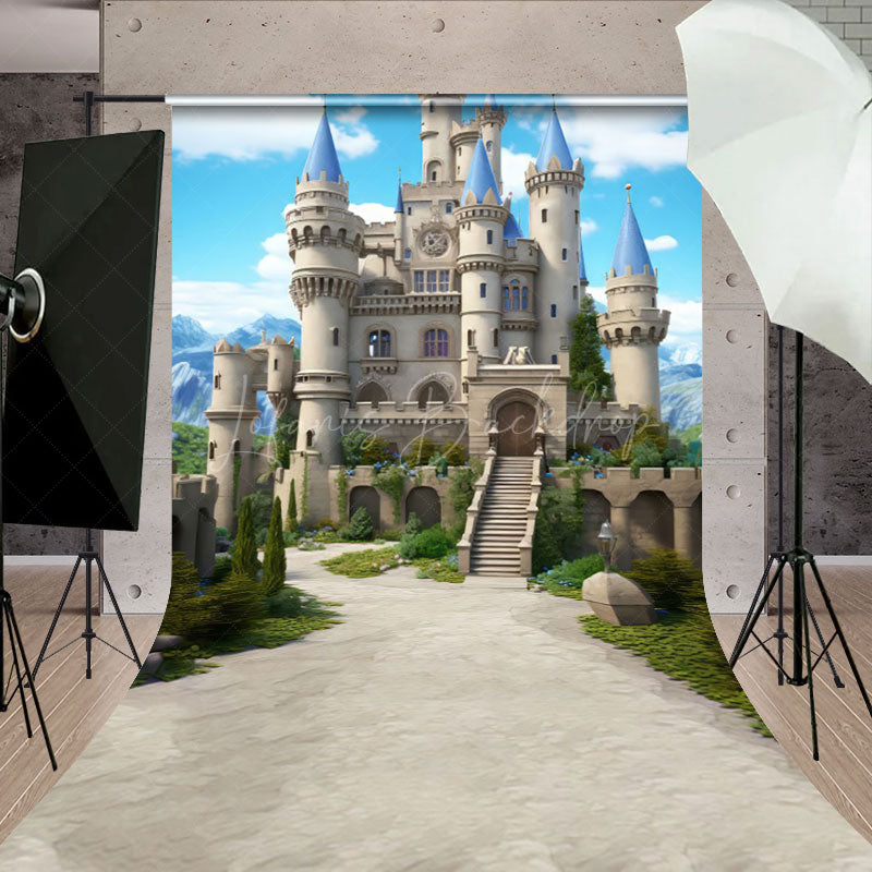 Lofaris Blue Sky Cloud Castle Path Architecture Backdrop