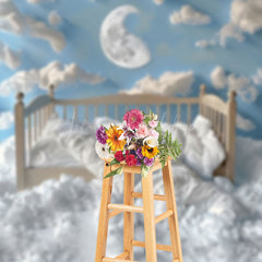 Lofaris Blue Sky Cloud Moon Soft Crib Cake Smash Backdrop