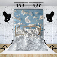 Lofaris Blue Sky Cloud Moon Soft Crib Cake Smash Backdrop