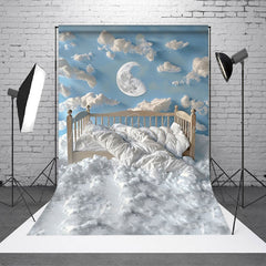 Lofaris Blue Sky Cloud Moon Soft Crib Cake Smash Backdrop