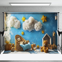 Lofaris Blue Sky Cloud Starry Night Bear Cake Smash Backdrop