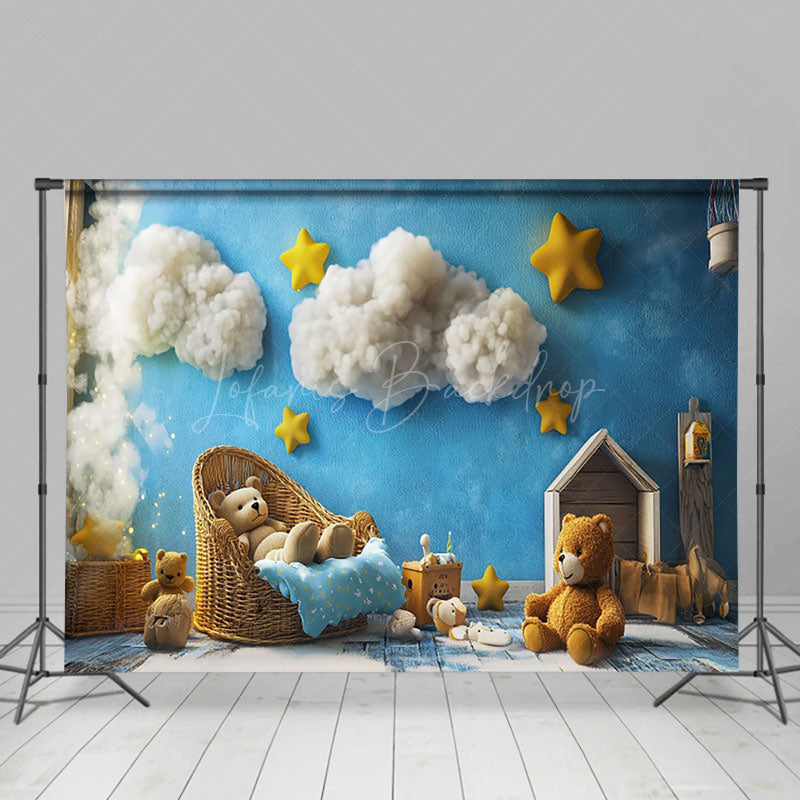 Lofaris Blue Sky Cloud Starry Night Bear Cake Smash Backdrop