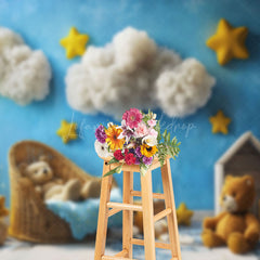 Lofaris Blue Sky Cloud Starry Night Bear Cake Smash Backdrop