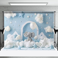 Lofaris Blue Sky Cloud Stars Elephant Cake Smash Backdrop