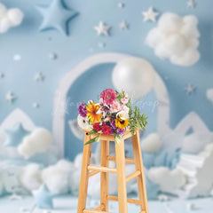 Lofaris Blue Sky Cloud Stars Elephant Cake Smash Backdrop