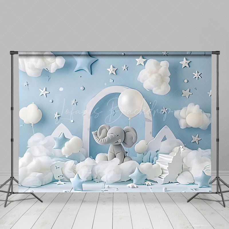 Lofaris Blue Sky Cloud Stars Elephant Cake Smash Backdrop