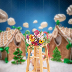 Lofaris Blue Sky Clouds Path Snowy Christmas House Backdrop