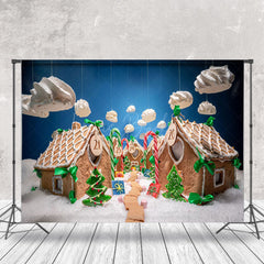 Lofaris Blue Sky Clouds Path Snowy Christmas House Backdrop