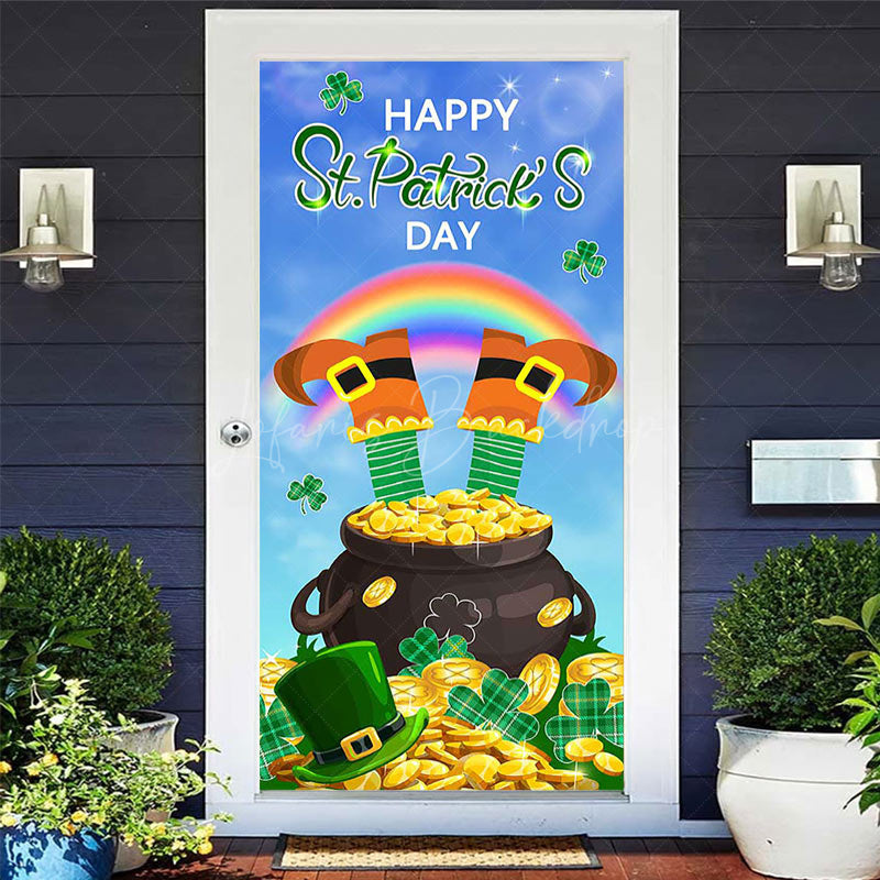 Lofaris Blue Sky Clover Gold Happy St Patricks Day Backdrop