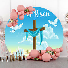 Lofaris Blue Sky Cross He Is Risen Round Easter Backdrop