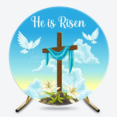 Lofaris Blue Sky Cross He Is Risen Round Easter Backdrop