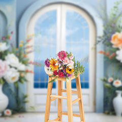 Lofaris Blue Sky Floral Window Door Wedding Photo Backdrop