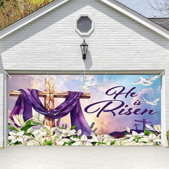 Lofaris Blue Sky He Is Risen Cross Easter Garage Door Banner