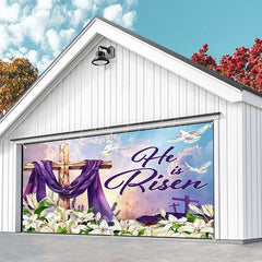 Lofaris Blue Sky He Is Risen Cross Easter Garage Door Banner