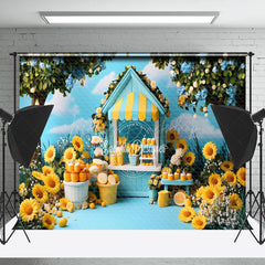 Lofaris Blue Sky Lemonade Stand Floral Summer Photo Backdrop