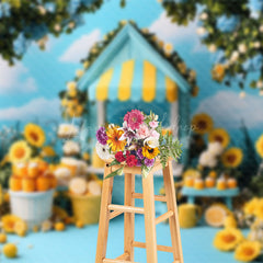 Lofaris Blue Sky Lemonade Stand Floral Summer Photo Backdrop