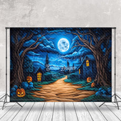 Lofaris Blue Sky Moon Night Pumpkin Halloween Photo Backdrop