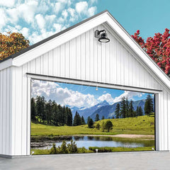 Lofaris Blue Sky Mountain Grassland Lake Garage Door Banner