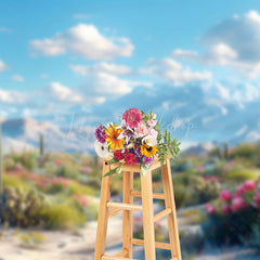 Lofaris Blue Sky Mountain Sand Floral Wonderland Backdrop