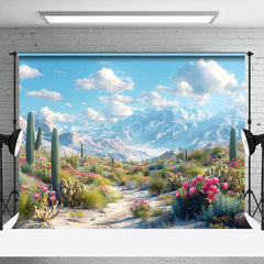 Lofaris Blue Sky Mountain Sand Floral Wonderland Backdrop