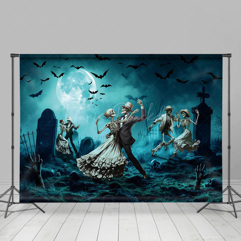 Lofaris Blue Sky Night Skeleton Grave Halloween Backdrop